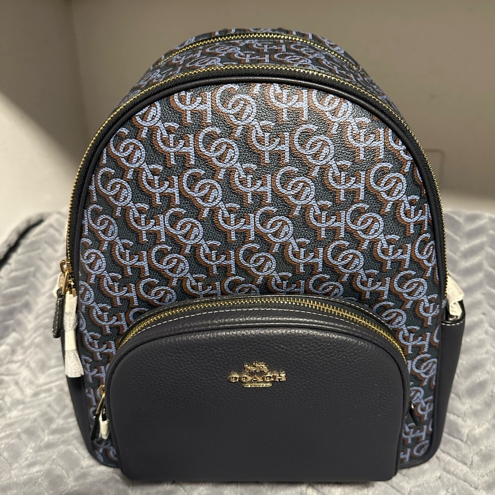 Coach Navy Blue Backpack Purse with Gold Accents